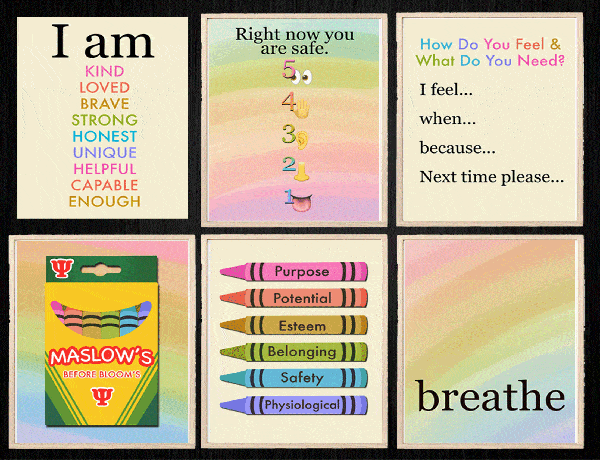 Maslow Before Bloom s Therapy Posters: Grounding, Play Therapy, Playroom, Counseling, Affirmations, Rainbow, I Statements, Printable