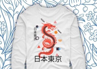 Japanese Aesthetic Dragon Kanji T-Shirt design svg, japanese hawaiian, japanese dragon shirt png, hawaiian shirt, dragon japanese shirt, Japanese Tokyo Dragon, Asian inspired, Neon, retro 80’s style T-Shirt