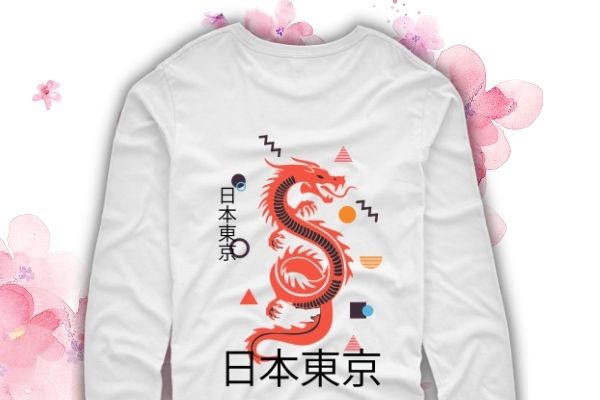 Japanese Aesthetic Dragon Kanji T-Shirt design svg, japanese hawaiian, japanese dragon shirt png, hawaiian shirt, dragon japanese shirt, Japanese Tokyo Dragon, Asian inspired, Neon, retro 80’s style T-Shirt
