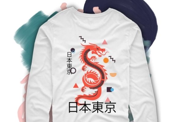 Japanese Aesthetic Dragon Kanji T-Shirt design svg, japanese hawaiian, japanese dragon shirt png, hawaiian shirt, dragon japanese shirt, Japanese Tokyo Dragon, Asian inspired, Neon, retro 80’s style T-Shirt