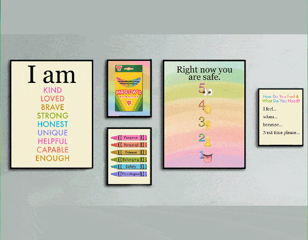 Maslow Before Bloom s Therapy Posters: Grounding, Play Therapy, Playroom, Counseling, Affirmations, Rainbow, I Statements, Printable