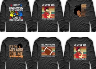 5 Best selling black history month, afro, Heart Disease Awareness, fooltball vintage T-shirt design svg eps png,