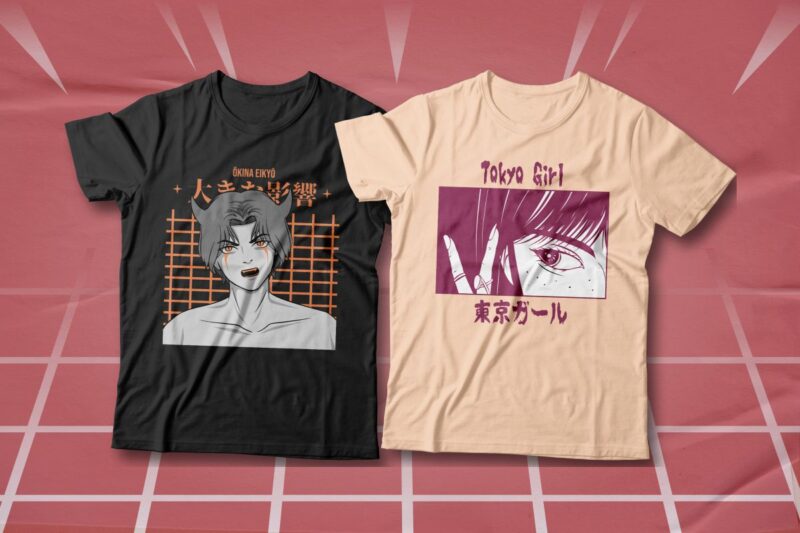 Anime Japanese Streetwear T-shirt Designs Bundle, Japan Culture, Youth Graphic Tee Shirt, Urban T-shirt Design