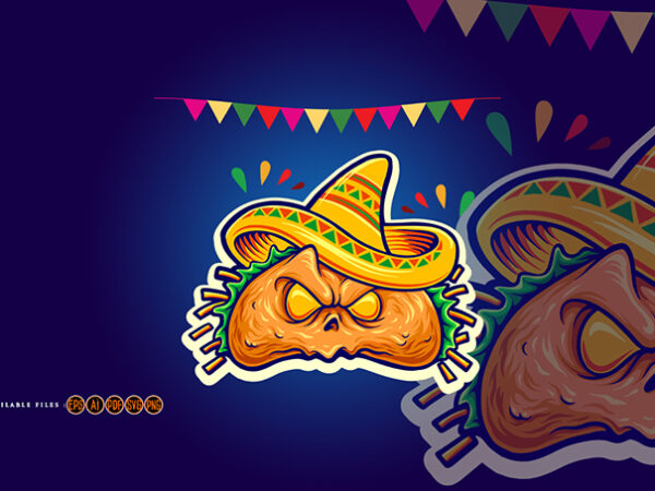 Scary delicious tacos restaurant mascot t shirt template vector