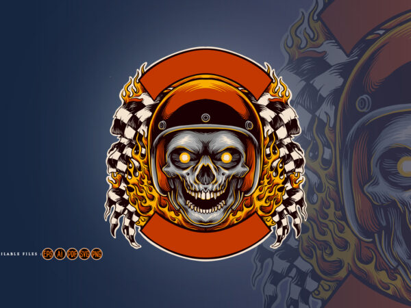 Skull road race logo mascot t shirt template vector