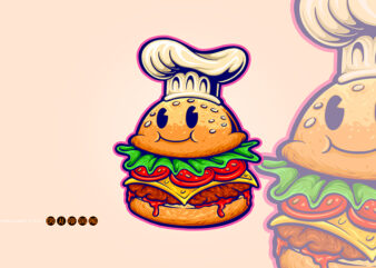 Burger chef food cartoon character logo mascot