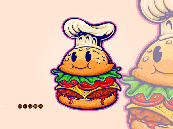 Burger chef food cartoon character logo mascot t shirt template