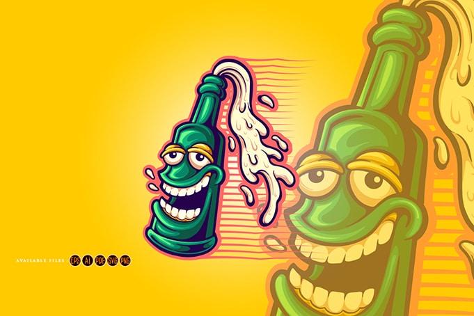 Funny beer bottle logo mascot