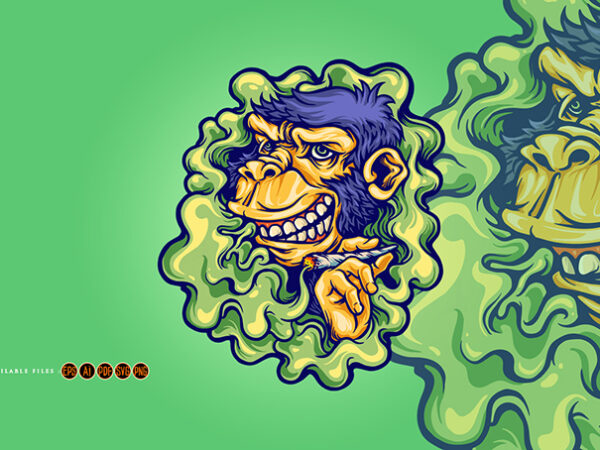 Angry monkey with smoking cannabis t shirt vector