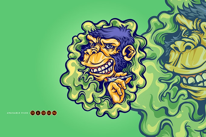 Angry monkey with smoking cannabis