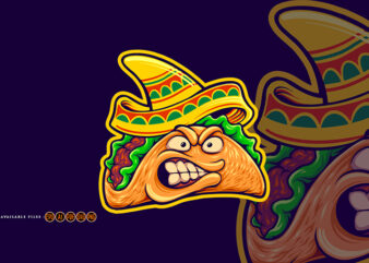 Angry mexican tacos illustrations mascot t shirt vector