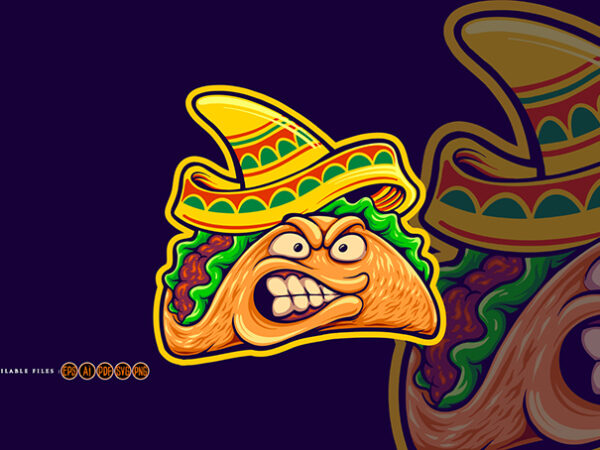 Angry mexican tacos illustrations mascot t shirt vector