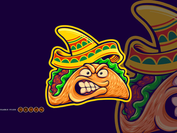 Angry mexican tacos illustrations mascot t shirt vector Angry mexican tacos illustrations mascot t shirt vector