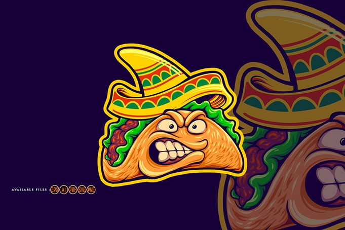 Angry mexican tacos illustrations mascot