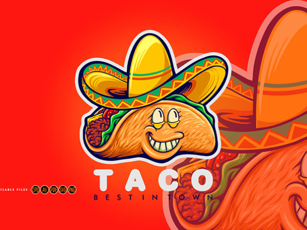 Cute mexican tacos logo mascot t shirt vector file