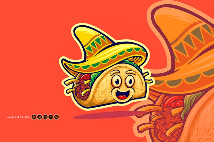 Delicious mexican tacos illustrations mascot