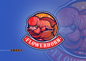 Flowerhorn fish esport logo mascot t shirt graphic design