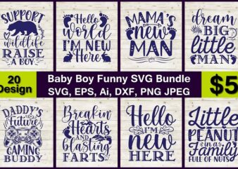 Baby Boy Funny PNG & SVG Vector 20 T-Shirt Design Bundle