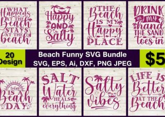 Beach Funny PNG & SVG Vector 20 T-Shirt Design Bundle