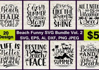 Beach Funny PNG & SVG Vector 20 T-Shirt Design Bundle