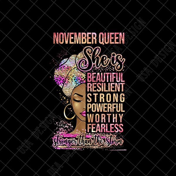 Black beautiful Woman Sublimation Design PNG, November girl mother mom PNG File for shirt, Clipart, Digital File