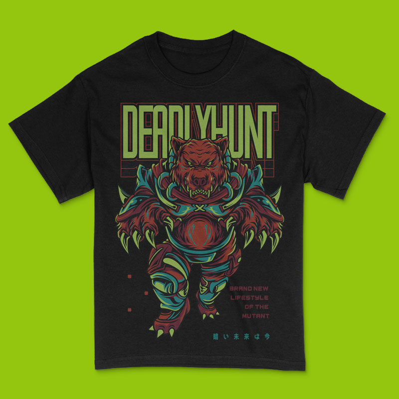 Deadly Hunt Techwear Mutant T-Shirt Design Template