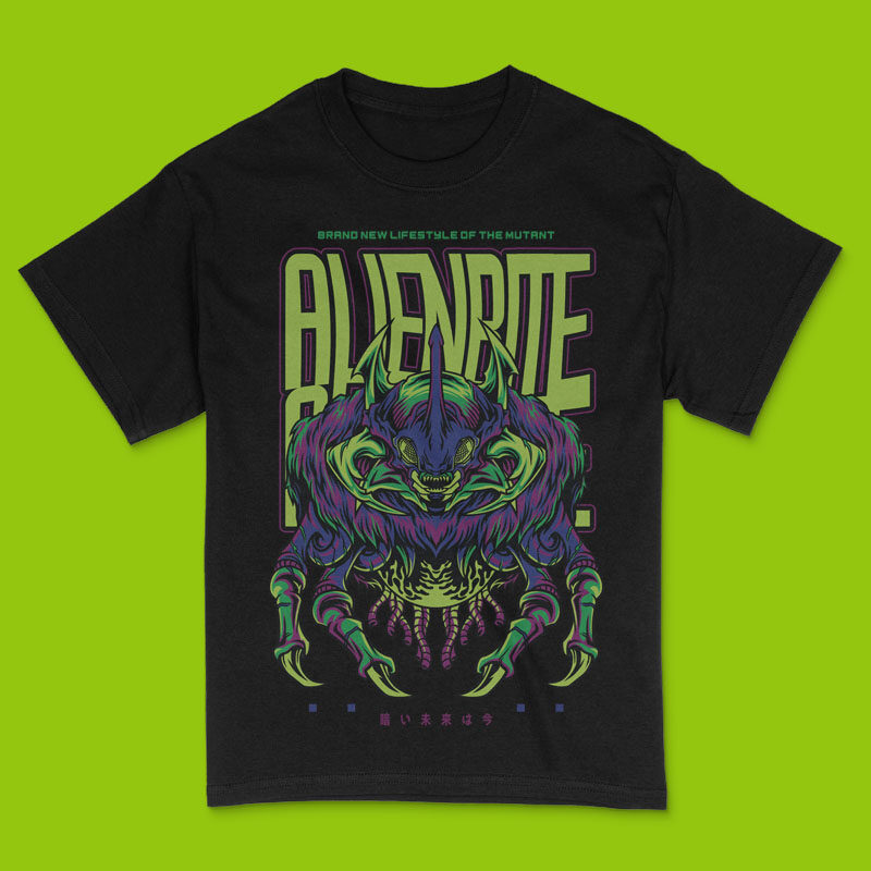 Alien Bite Techwear Mutant T-Shirt Design Template