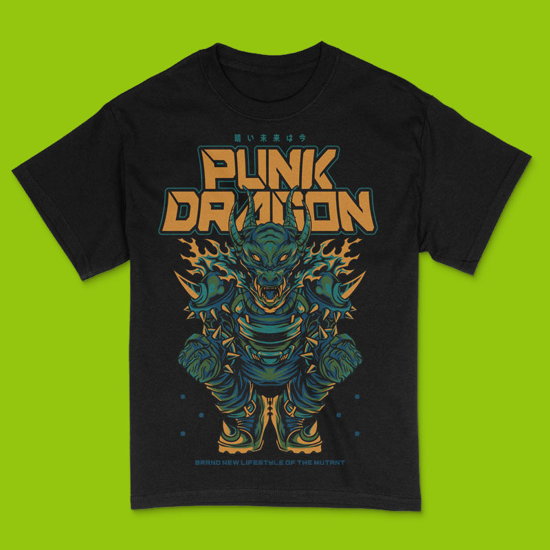 Punk Dragon Techwear Monster T-Shirt Design Template