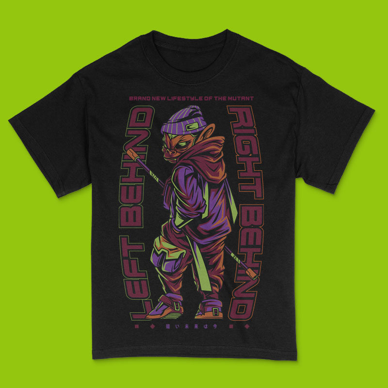 Left Right Behind Techwear Monster T-Shirt Design Template
