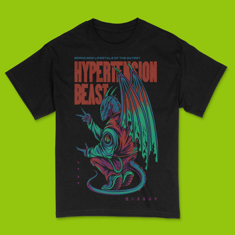 Hypertension Beast Techwear Monster T-Shirt Design Template