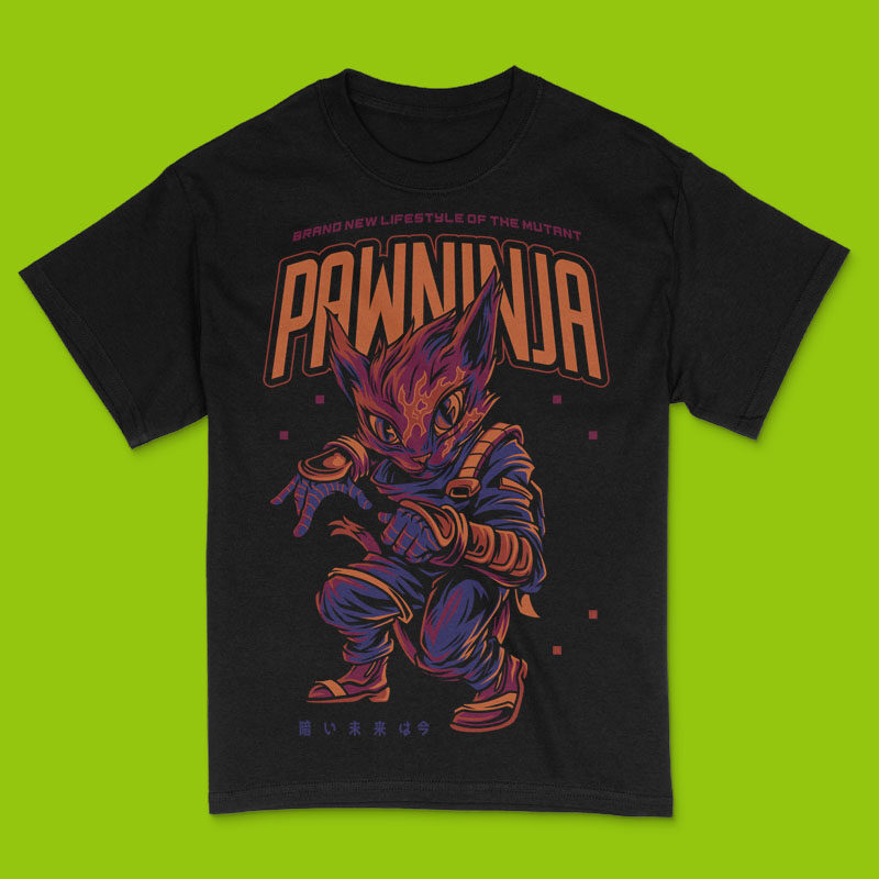 Paw Ninja Techwear Monster T-Shirt Design Template