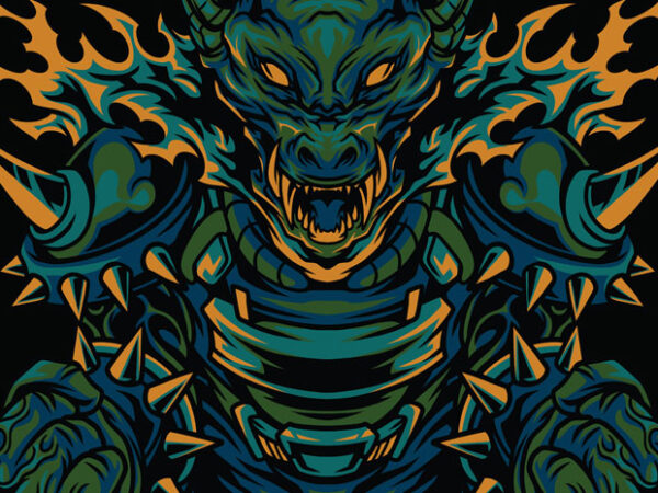 Punk dragon techwear monster t-shirt design template