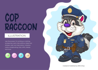 Cartoon Raccoon Cop. T-Shirt, PNG, SVG.