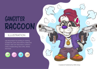 Cartoon Raccoon Gangster. T-Shirt, PNG, SVG.