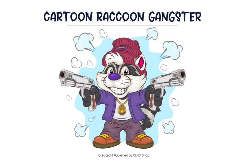 Cartoon Raccoon Gangster. T-Shirt, PNG, SVG.