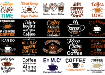 Coffee Quote Bundle, Coffee Sublimation Bundle, Coffee Typography T-shirt Design Bundle