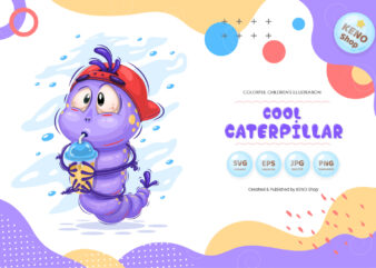 Cool cartoon caterpillar. T-Shirt, PNG, SVG.