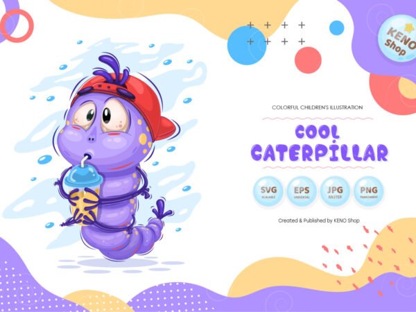 Cool cartoon caterpillar. t-shirt, png, svg.