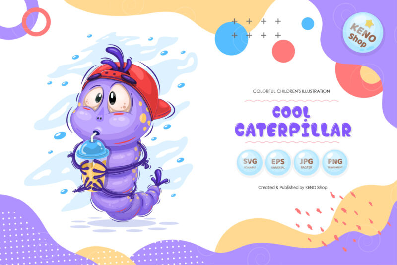 Cool cartoon caterpillar. T-Shirt, PNG, SVG.