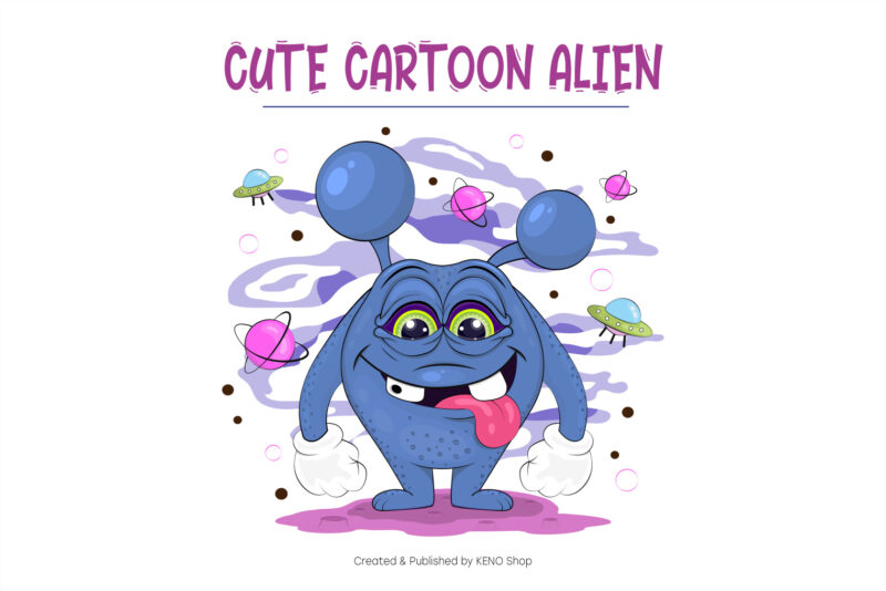 Cartoon Alien Monster. T-Shirt, PNG, SVG.