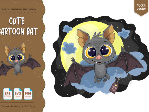Cute cartoon bat. t-shirt, png, svg.