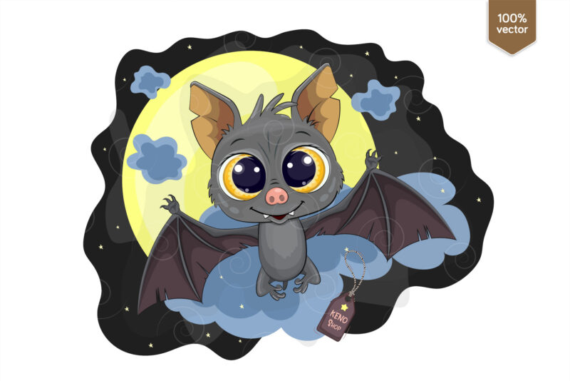 Cute Cartoon Bat. T-Shirt, PNG, SVG.
