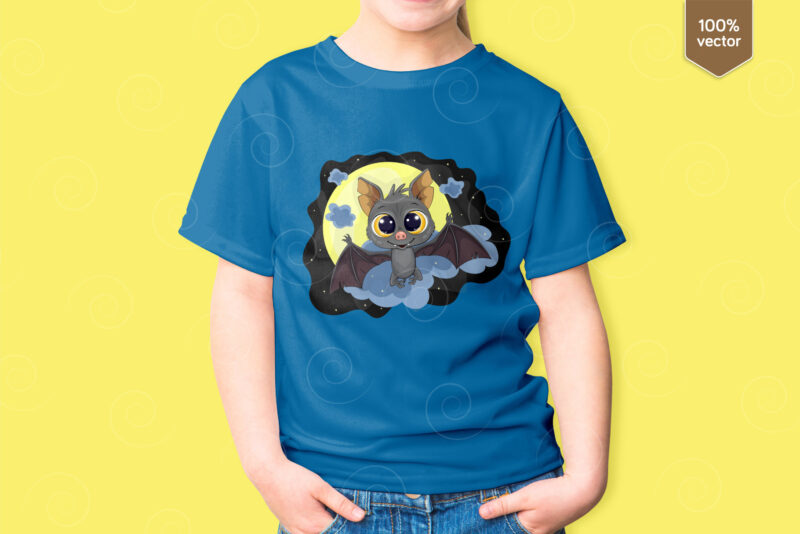 Cute Cartoon Bat. T-Shirt, PNG, SVG.