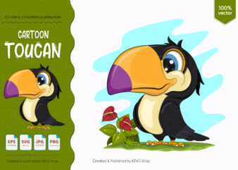 Cute Cartoon Toucan. T-Shirt, PNG, SVG.