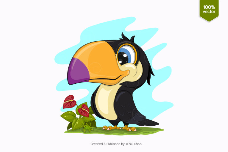 Cute Cartoon Toucan. T-Shirt, PNG, SVG.