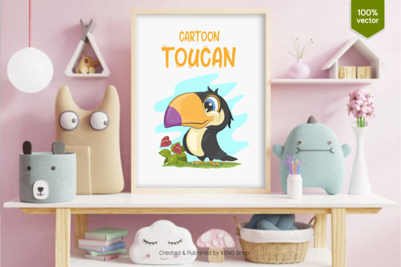 Cute Cartoon Toucan. T-Shirt, PNG, SVG.