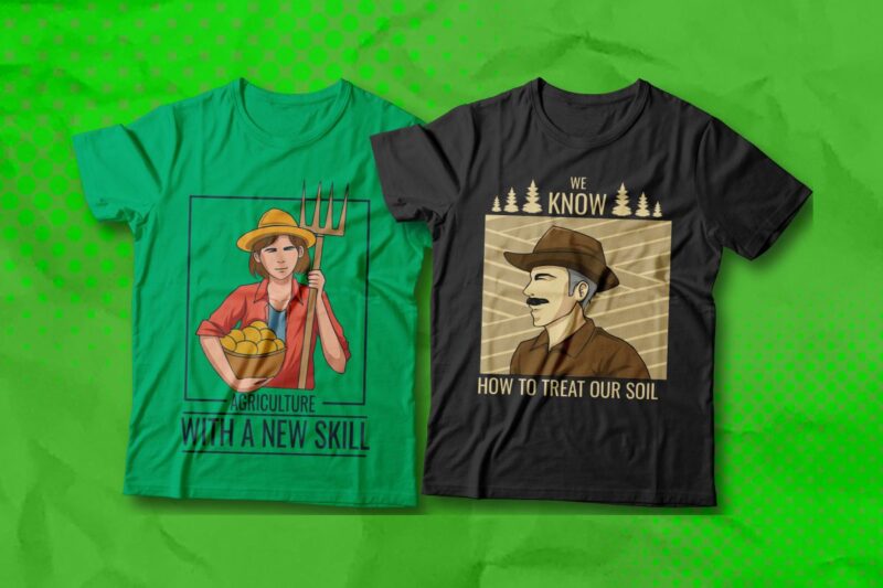 Farmer Illustration T-shirt Designs Bundle, Farmer Vector Graphic Tee Shirt, Farmer Slogans Quotes for T shirt, Agriculture T-shirt Designs, Agrarian T-shirt Design,