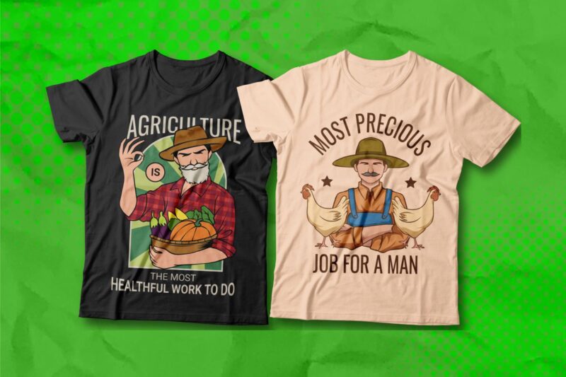 Farmer Illustration T-shirt Designs Bundle, Farmer Vector Graphic Tee Shirt, Farmer Slogans Quotes for T shirt, Agriculture T-shirt Designs, Agrarian T-shirt Design,
