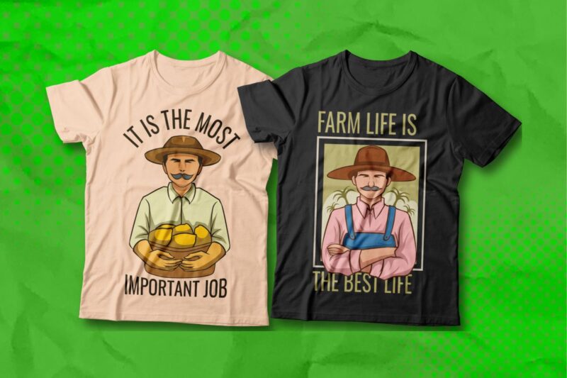 Farmer Illustration T-shirt Designs Bundle, Farmer Vector Graphic Tee Shirt, Farmer Slogans Quotes for T shirt, Agriculture T-shirt Designs, Agrarian T-shirt Design,