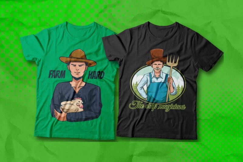 Farmer Illustration T-shirt Designs Bundle, Farmer Vector Graphic Tee Shirt, Farmer Slogans Quotes for T shirt, Agriculture T-shirt Designs, Agrarian T-shirt Design,